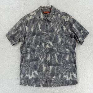 Tori Richard Shirt Mens Large Gray Palm Leaf Hawaiian Button Front Casual Resort